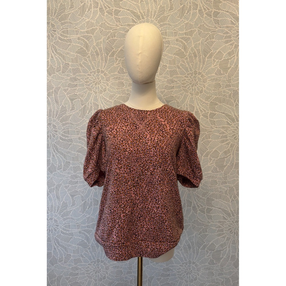 Who What Wear Pink Leopard Print Puff Sleeve Sweatshirt Top Large
